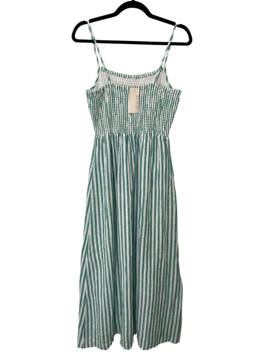 Z Supply Bayside Striped Linen Maxi Dress Adjustable Straps Green/White Sz S NEW - Picture 4 of 10